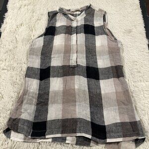 Soft Surroundings womens M plaid linen henley top NO TAGS